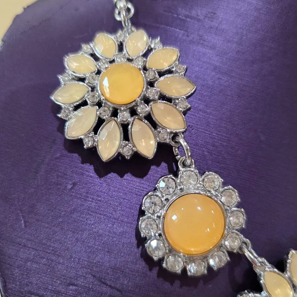 CHRISTINA'S JOY Rhinestone Sunflower Flower Floral Statement Runway Necklace